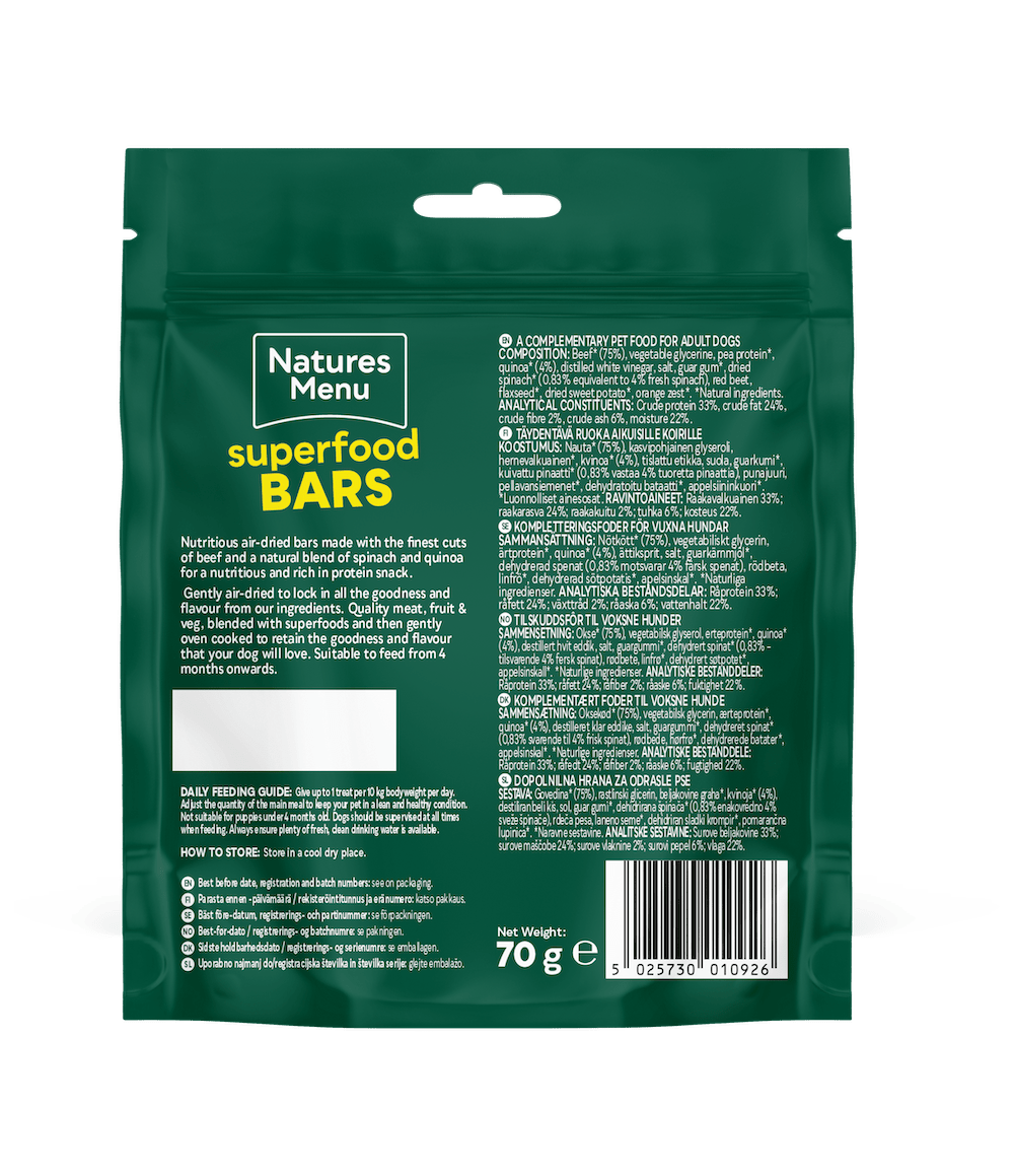 Natures Menu Country Hunter Superfood Bar Beef Dog Treats 7 x 100g, Natures Menu,
