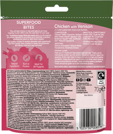 Natures Menu Country Hunter Superfood Bites Puppy Chicken with Venison 8 x 70g, Natures Menu,