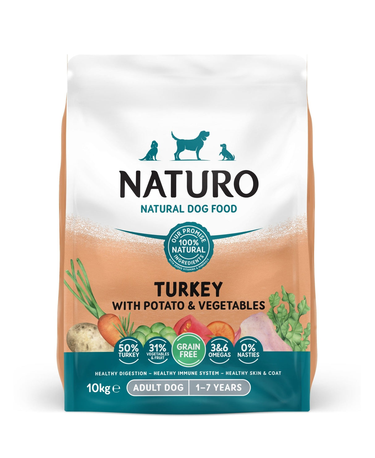 Naturo Adult Dog Grain Free Dry Turkey and Potato with Vegetables, Naturo, 10 kg