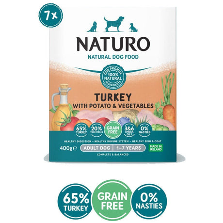 Naturo Adult Dog Grain Free Turkey with Potato and Vegetables 7x400g, Naturo,