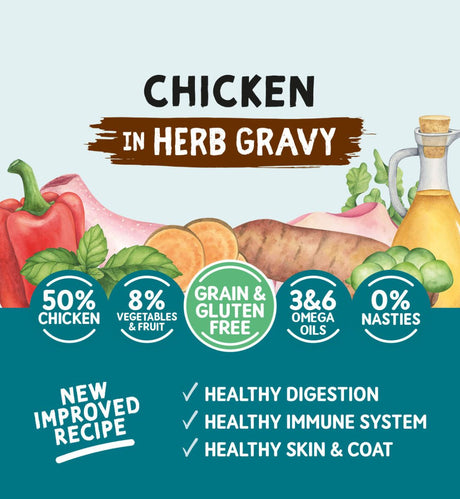 Naturo Adult Dog Grain & Gluten Free Chicken in Herb Gravy Tins 12x390g, Naturo,