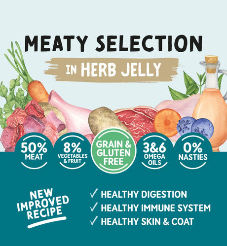 Naturo Adult Dog Grain & Gluten Free Meaty Selection in Herb Jelly Tins 4x (6x390g), Naturo,