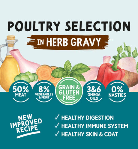 Naturo Adult Dog Grain & Gluten Free Poultry Selection in Herb Gravy Tins 4x (6x390g), Naturo,