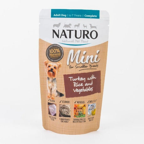 Naturo Adult Mini Dog Turkey with Rice & Vegetables Pouch 150g x 8, Naturo,