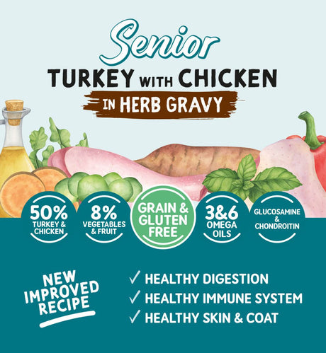 Naturo Senior Dog Grain & Gluten Free Turkey with Chicken in Herb Gravy Tins 390g x 12, Naturo,