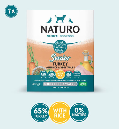 Naturo Senior Dog Turkey with Rice and Vegetables Trays 7 x 400g, Naturo,