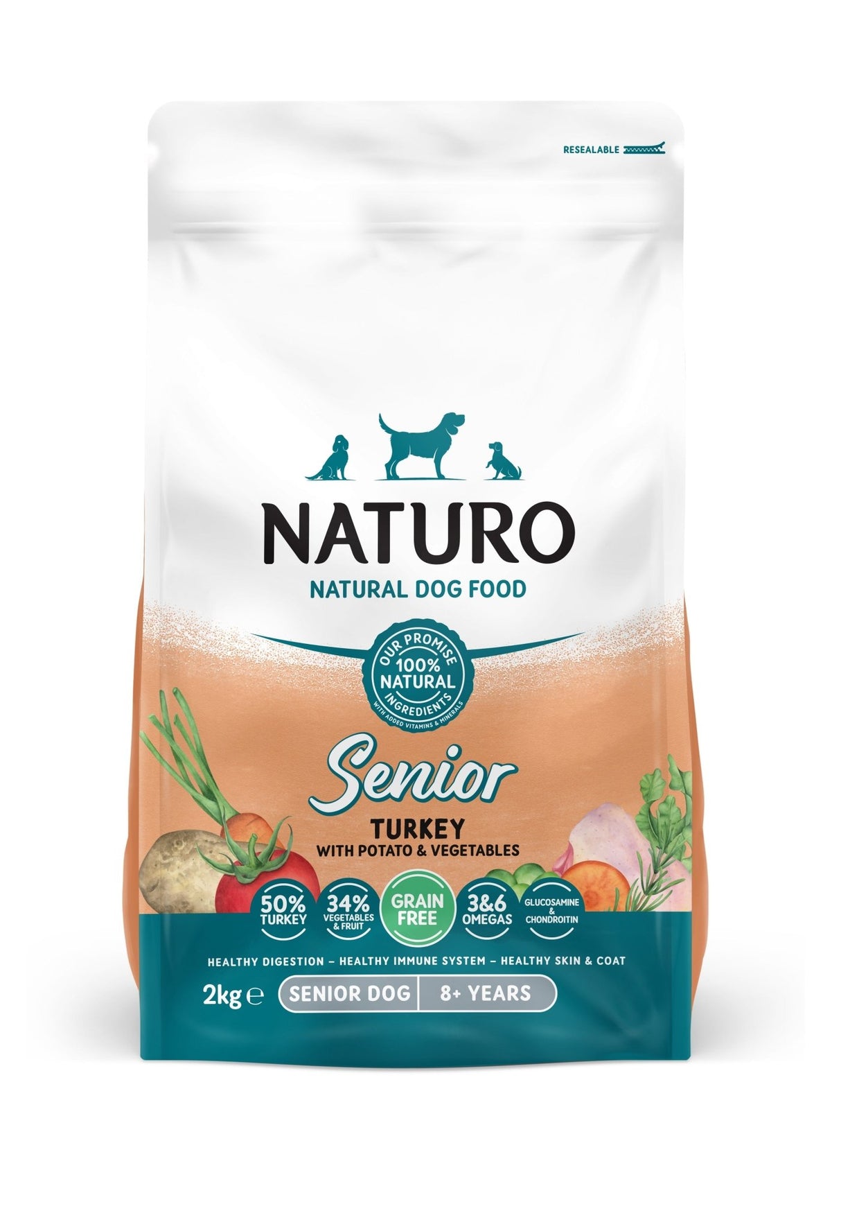 Naturo Senior Grain Free Dry Turkey & Potato with Vegetables 4x2kg, Naturo,
