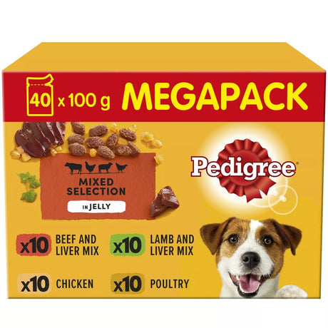 Pedigree Adult Wet Dog Food Mixed Selection in Jelly - 40 x 100g Mega Pack, Pedigree,