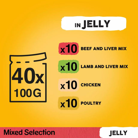 Pedigree Adult Wet Dog Food Mixed Selection in Jelly - 40 x 100g Mega Pack, Pedigree,