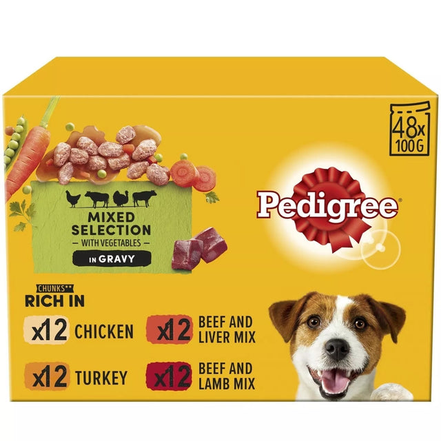 Pedigree Adult Wet Dog Food Pouches Mixed Selection in Gravy - 48 x 100g, Pedigree,