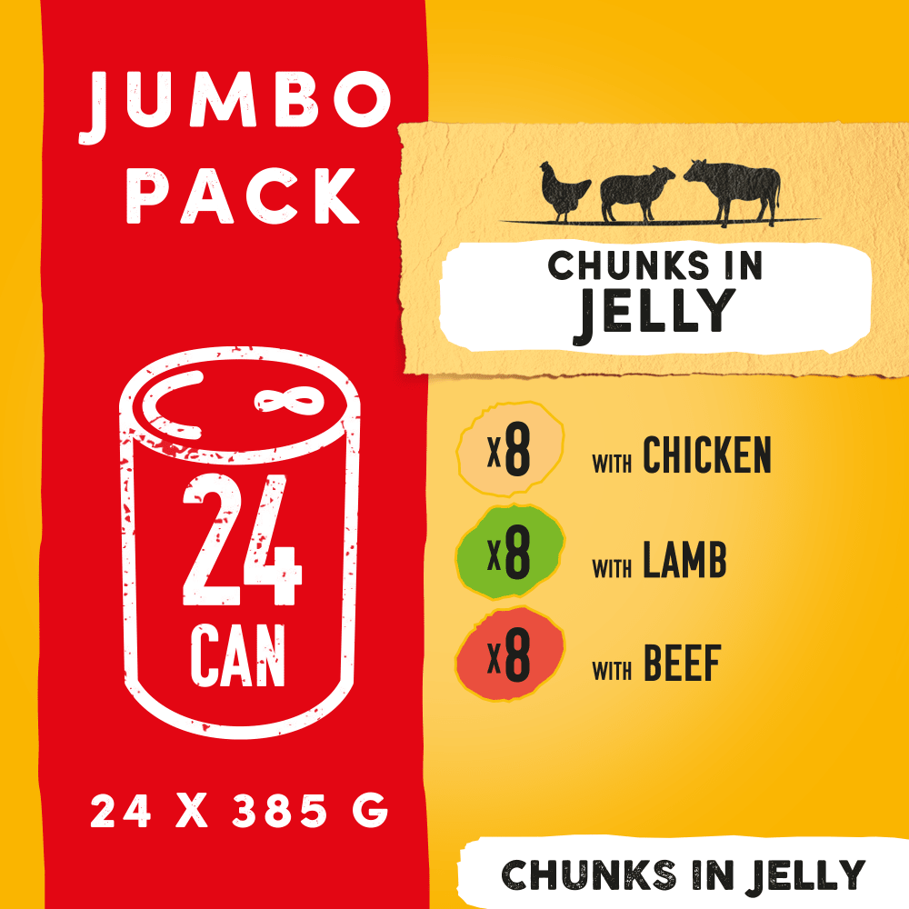 Pedigree Chunks in Jelly Mixed Selection Jumbo Pack Tins - 24 x 385g, Pedigree,