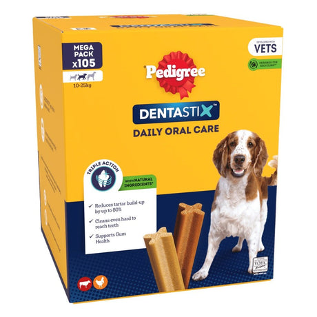 Pedigree Dentastix Daily Medium Dog Dental Chew Treat, Pedigree, 105 Stick Mega Pack