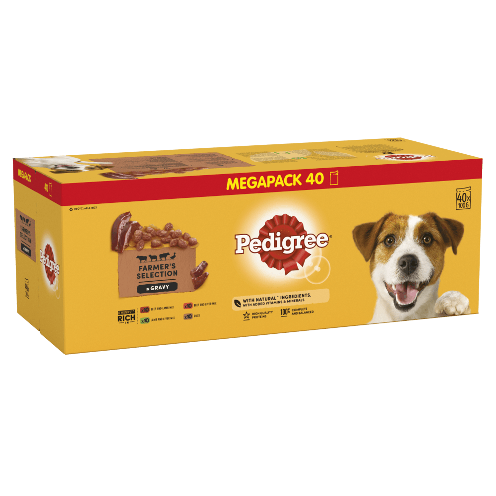 Pedigree Farmer's Selection in Gravy Adult Wet Pouches Mega Pack 40 x 100g, Pedigree,