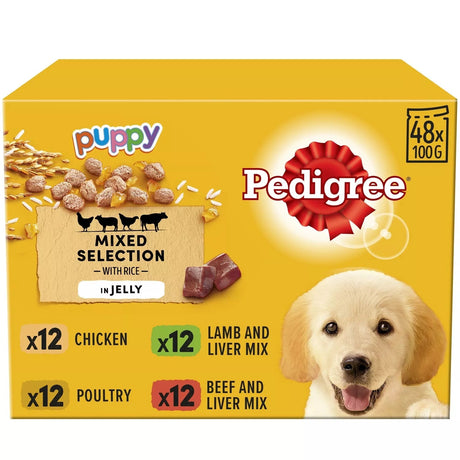 Pedigree Junior/Puppy Wet Dog Food Pouches Mixed in Jelly - 48 x 100g, Pedigree,