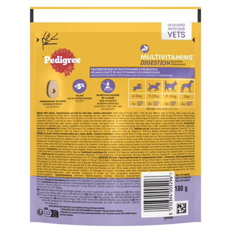 Pedigree Multivitamins Digestion Soft Dog Chews - 6 x 180g Packs, Pedigree,