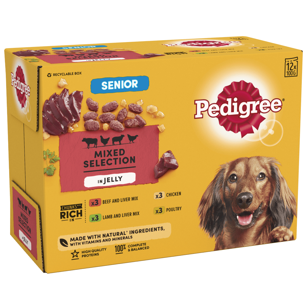 Pedigree Senior Wet Dog Food Pouches Mixed in Jelly - 4x (12x100g), Pedigree,