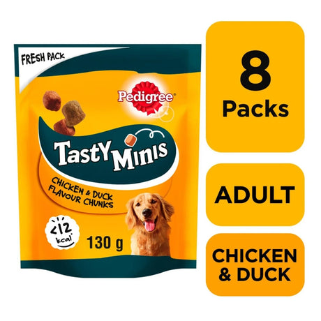 Pedigree Tasty Minis Chicken & Duck Chewy Cubes Adult Dog Treat - 8x130g, Pedigree,