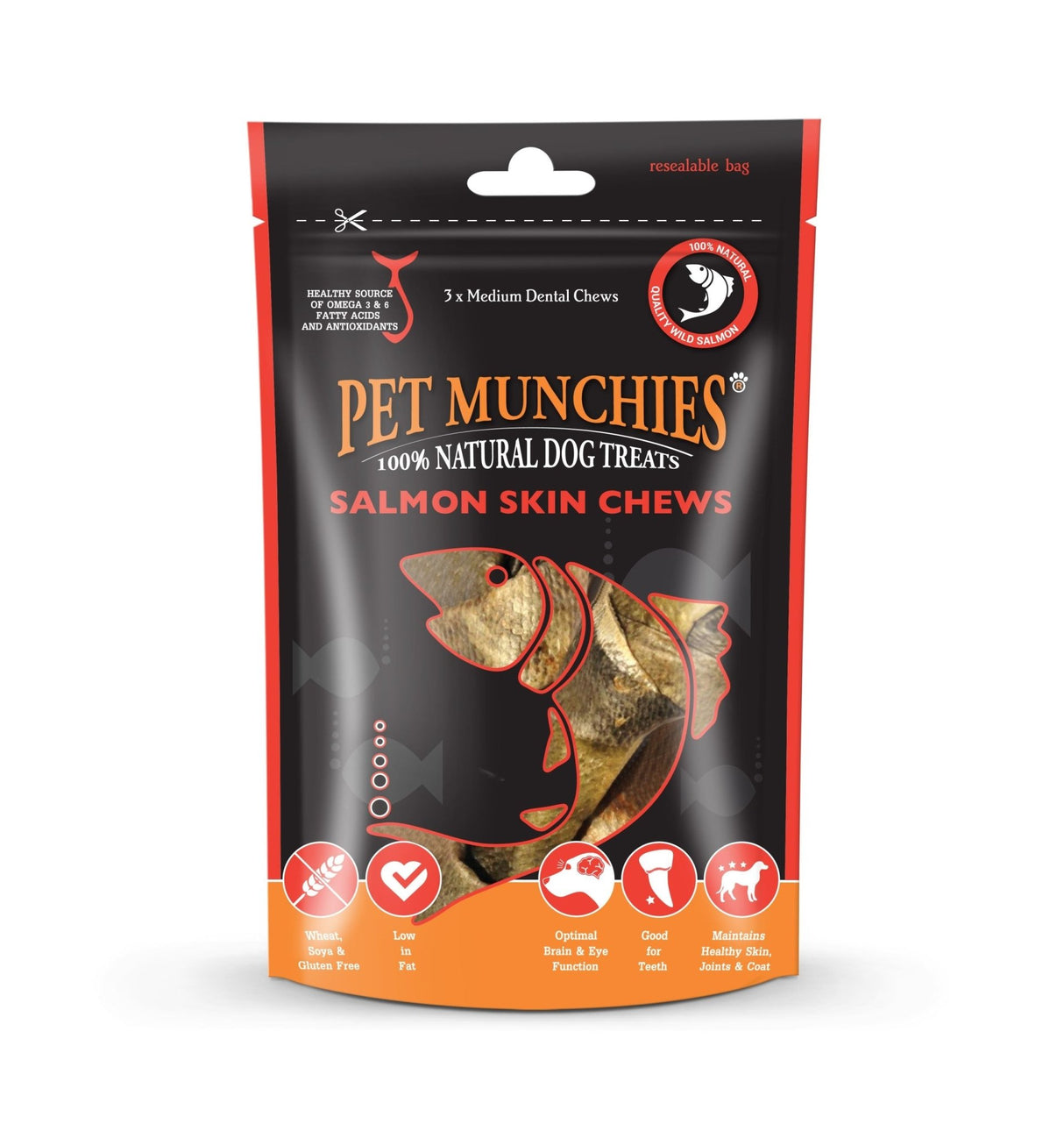 Pet Munchies Medium Salmon Skin Chews Dog Treats 8 x 90g, Pet Munchies,