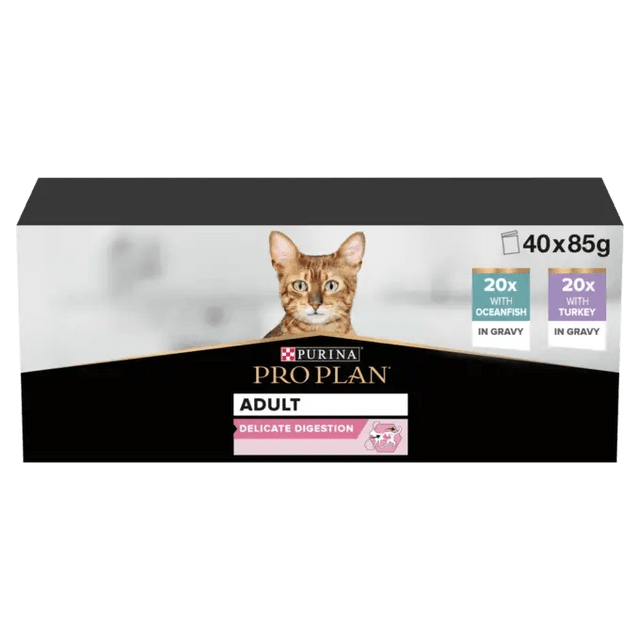 Pro Plan Adult Delicate Digestion Ocean Fish & Turkey Wet Cat Food, Pro Plan, 40 x 85g