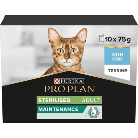 Pro Plan Adult Sterilised Maintenance Terrine with Cod Wet Cat Food - 4 Pack, Pro Plan, 4x (10x75g)