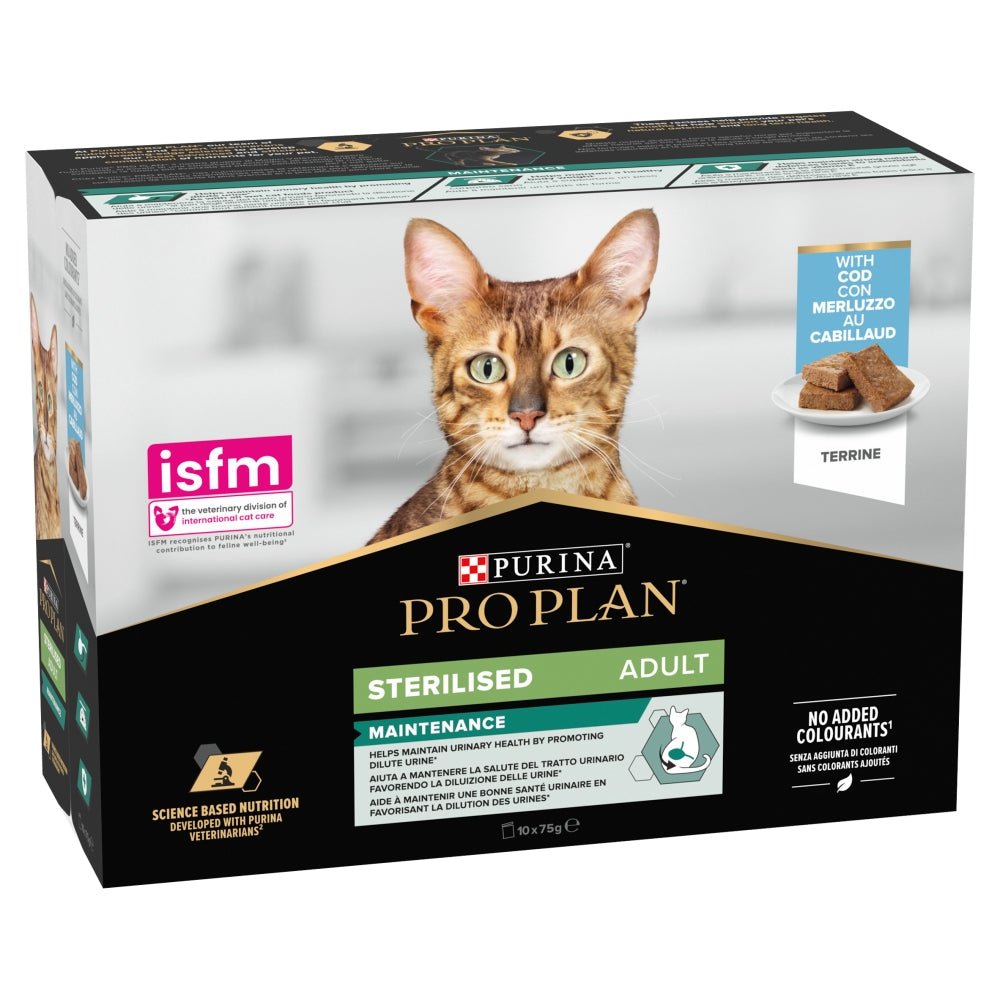 Pro Plan Adult Sterilised Maintenance Terrine with Cod Wet Cat Food - 4 Pack, Pro Plan, 4x (10x75g)