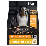 Pro Plan All Sizes Adult Light/Sterilised Chicken Dry Dog Food, Pro Plan, 3 kg