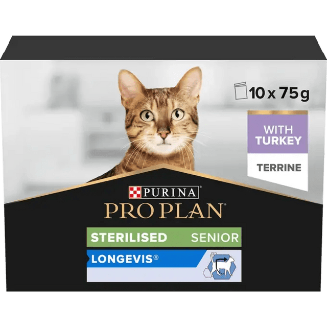 Pro Plan Senior 7+ Sterilised Turkey Terrine Wet Cat Food - 4x (10x75g), Pro Plan,