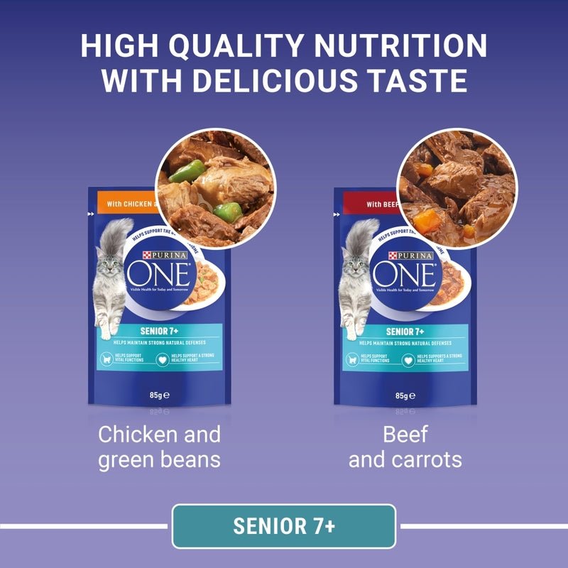 PURINA ONE 7+ Mini Fillets Chicken and Beef Wet Cat Food - 40 x 85g, Purina One,