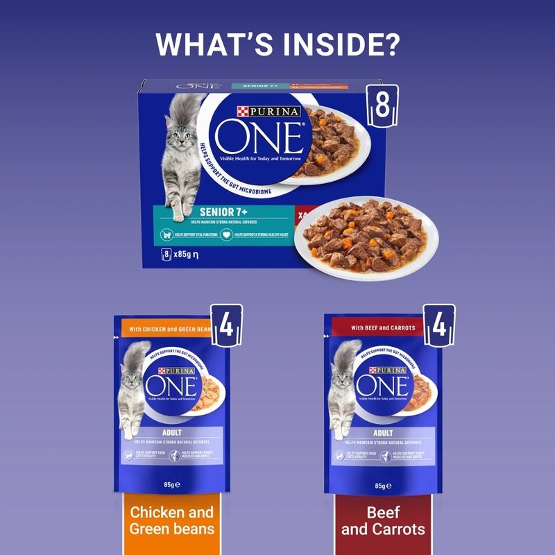 PURINA ONE 7+ Mini Fillets Chicken and Beef Wet Cat Food - 40 x 85g, Purina One,