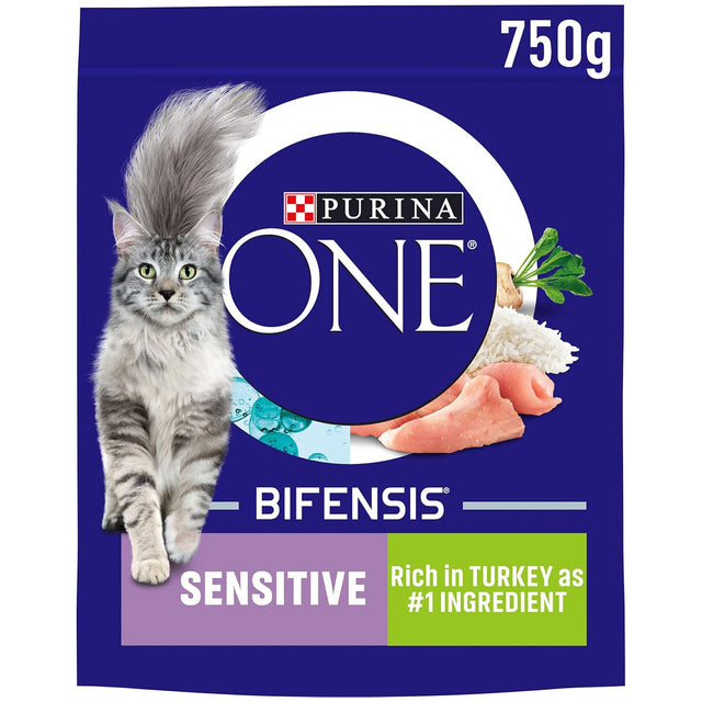 Purina One Adult Cat Sensitive Turkey & Rice Dry Food, Purina One, 4 x 750g