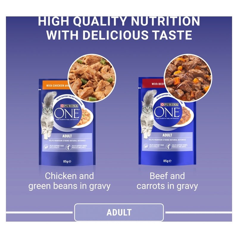 PURINA ONE Mini Fillets Chicken and Beef Wet Adult Cat Food - 40 x 85g, Purina One,