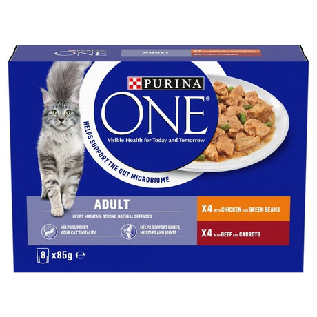 PURINA ONE Mini Fillets Chicken and Beef Wet Adult Cat Food - 40 x 85g, Purina One,