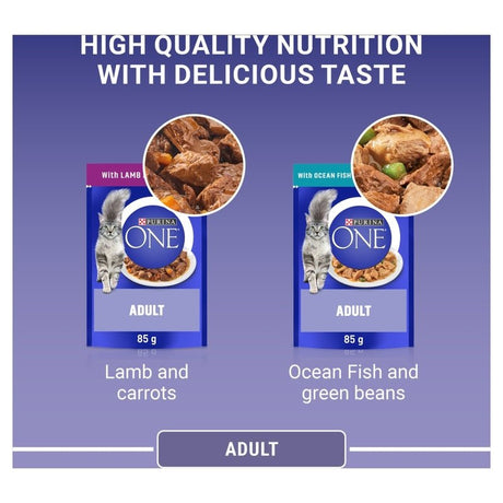 PURINA ONE Mini Fillets Ocean Fish and Lamb Wet Cat Food - 40 x 85g, Purina One,