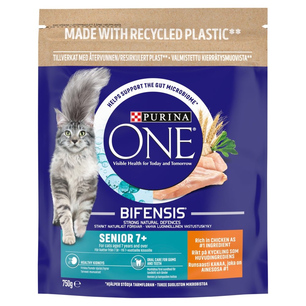 Purina One Senior 7+ Chicken Dry Cat Food, Purina One, 4 x 750g