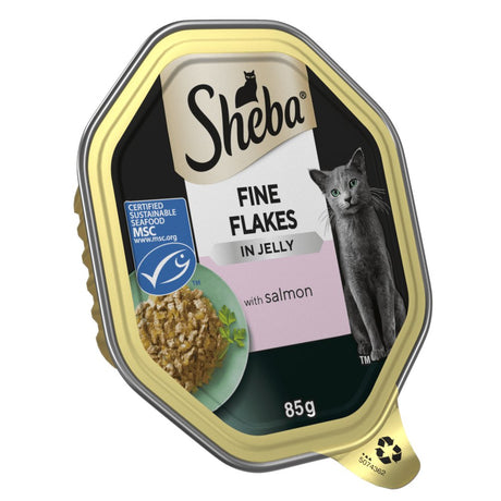 Sheba Fine Flakes with Salmon in Jelly Adult Cat Food - 22 x 85g Trays, Sheba,