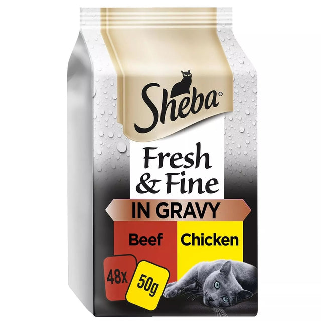 Sheba Fresh & Fine Adult Beef & Chicken in Gravy Pouches - 48 x 50g, Sheba,