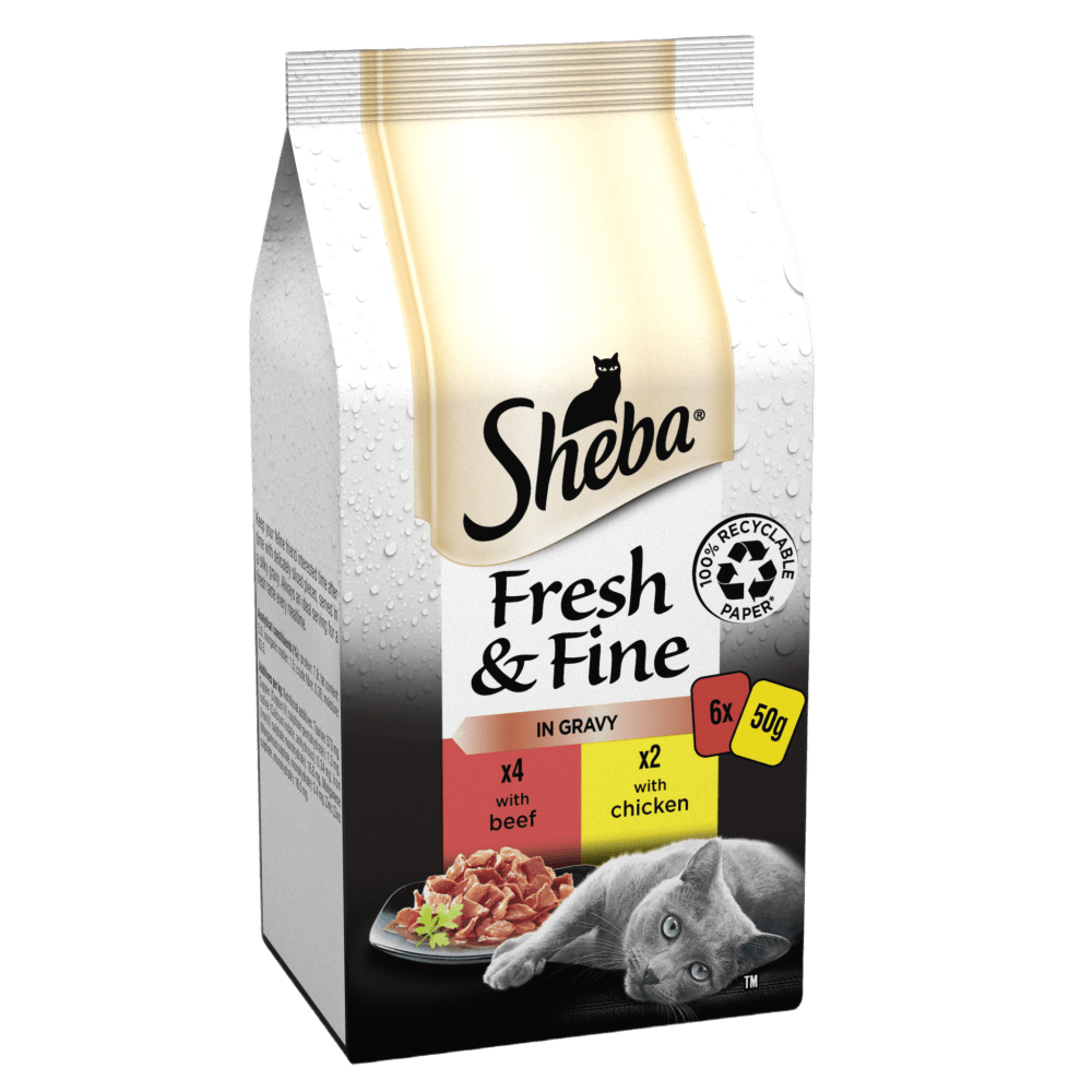 Sheba Fresh & Fine Adult Beef & Chicken in Gravy Pouches - 48 x 50g, Sheba,