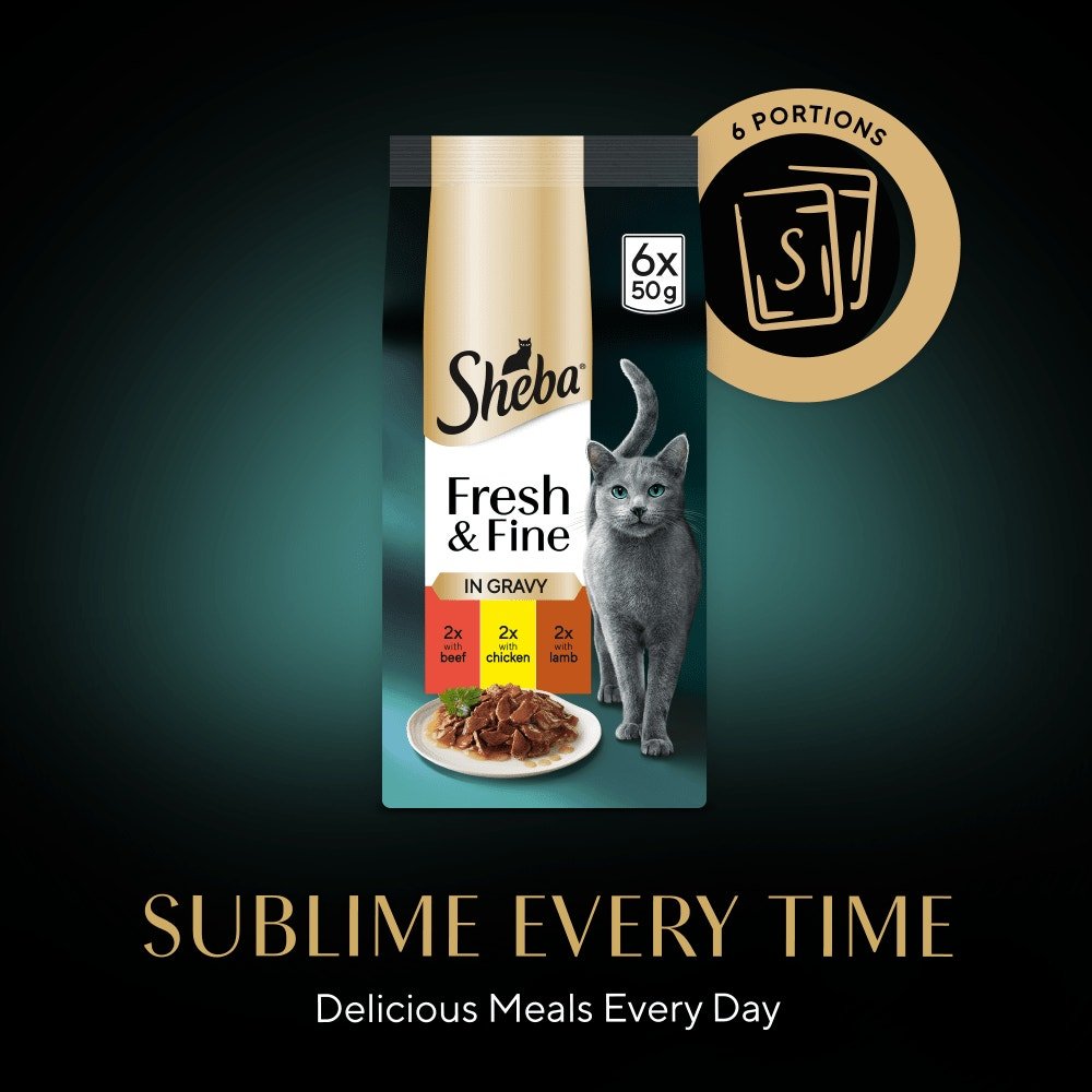 Sheba Fresh & Fine Adult Beef & Chicken & Lamb in Gravy Pouches - 48 x 50g, Sheba,
