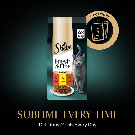 Sheba Fresh & Fine Adult Beef & Chicken & Lamb in Gravy Pouches - 48 x 50g, Sheba,