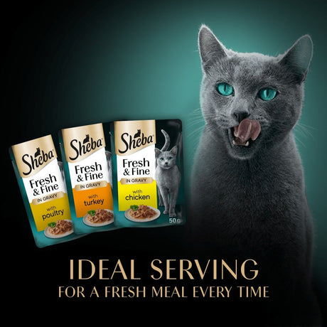Sheba Fresh & Fine Adult Chicken & Poultry & Turkey in Gravy Pouches - 45 x 50g, Sheba,