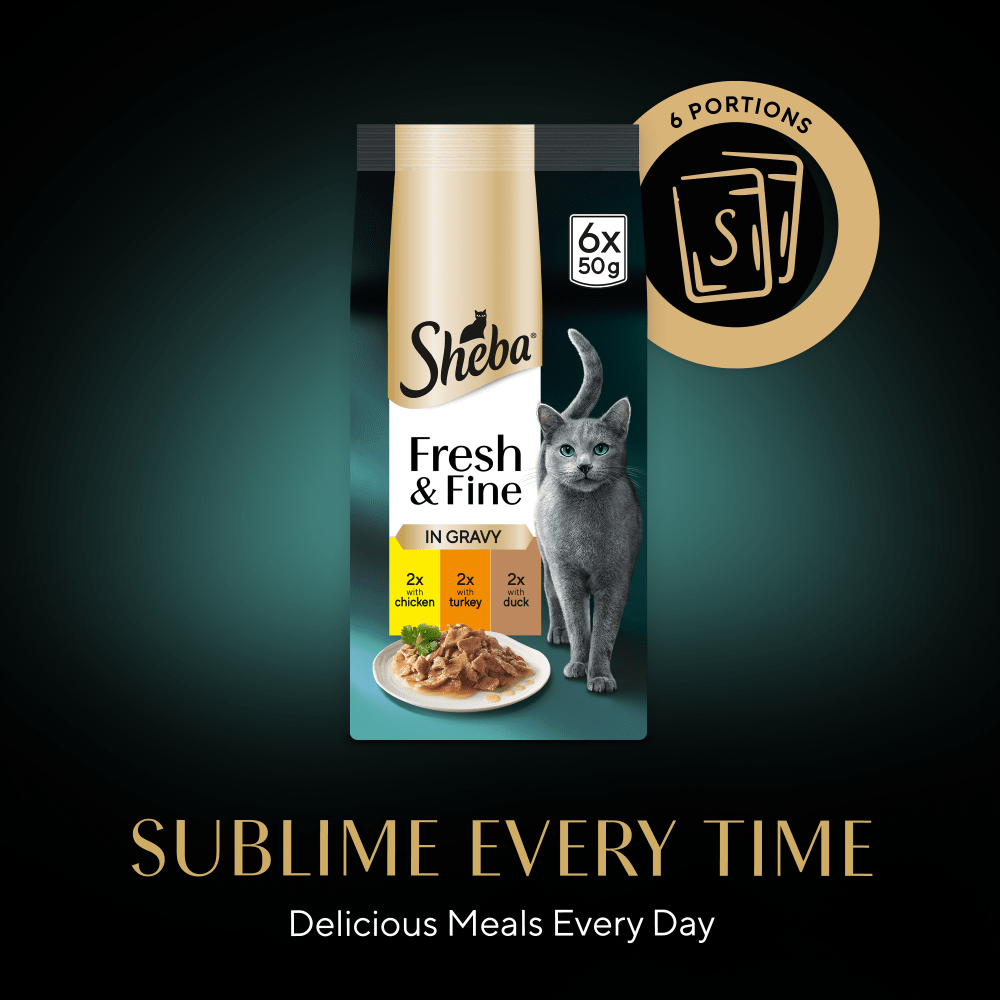 Sheba Fresh & Fine Adult Chicken, Turkey & Duck in Gravy Pouches - 48 x 50g, Sheba,