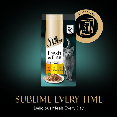 Sheba Fresh & Fine Adult Chicken & Turkey & Poultry in Jelly Pouches - 48 x 50g, Sheba,
