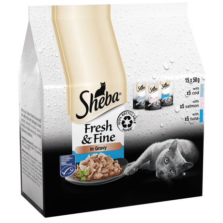 Sheba Fresh & Fine Fish Selection in Gravy Pouches - 3x (15x50g), Sheba,