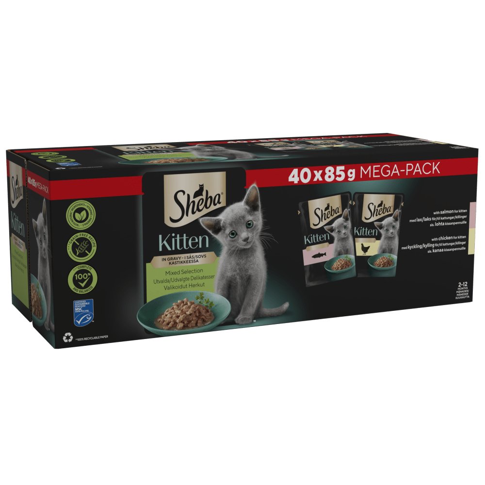 Sheba Mixed Selection Kitten Food in Gravy Pouches, Sheba, 40 x 85g