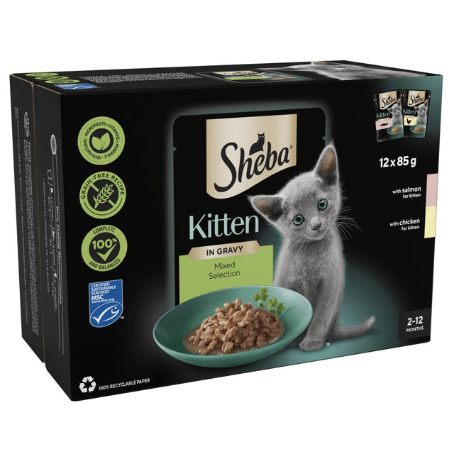 Sheba Mixed Selection Kitten Food in Gravy Pouches, Sheba, 4x (12 x 85g)