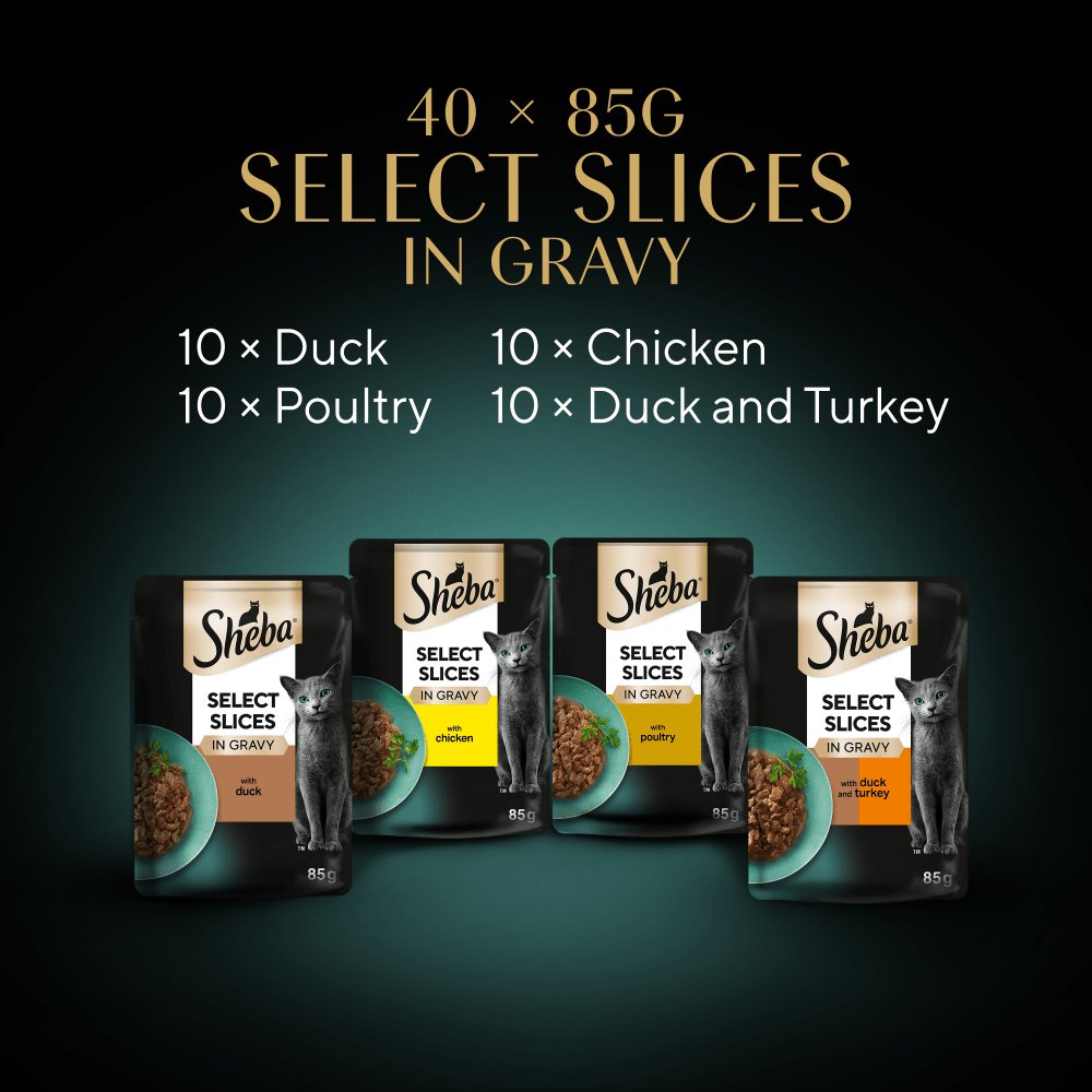 Sheba Select Slices Adult Poultry Selection in Gravy Pouches 40 x 85g, Sheba,