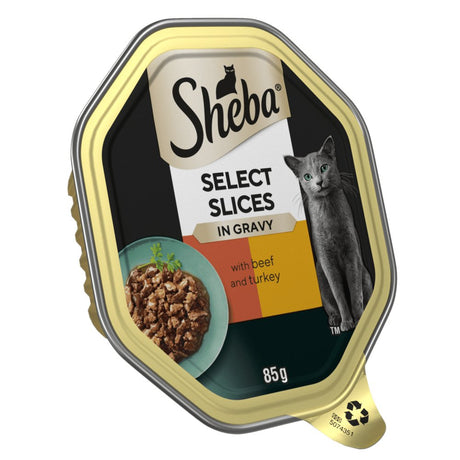 Sheba Select Slices Beef & Turkey in Gravy Adult Cat Food - 22 x 85g Trays, Sheba,