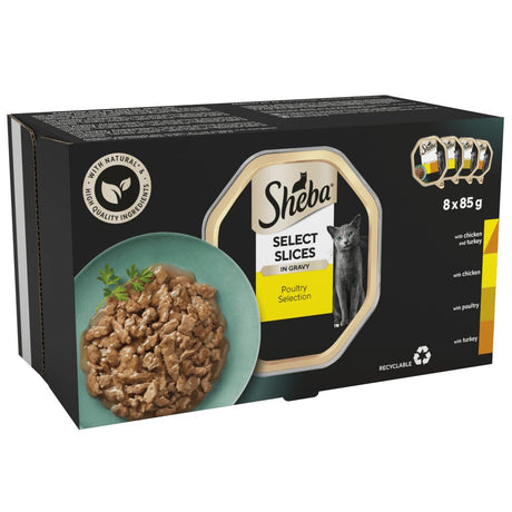 Sheba Select Slices Trays Poultry Selection in Gravy Adult Cat Food, Sheba, 4x (8x85g)