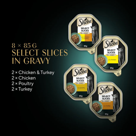 Sheba Select Slices Trays Poultry Selection in Gravy Adult Cat Food, Sheba, 4x (8x85g)