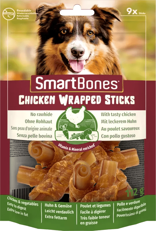 SmartBones Chicken Wrapped Sticks Mini Dog Treats - 9 Pieces x 8, SmartBones,